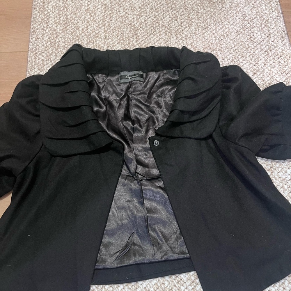Black Cropped Jacket with Ruffled Collar - Picture 5 of 6